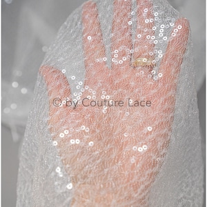 L20-331 // Sequin lace fabric, very soft sequin lace fabric for bridal dresses, Off-White lace sequin mesh with translucent sequins