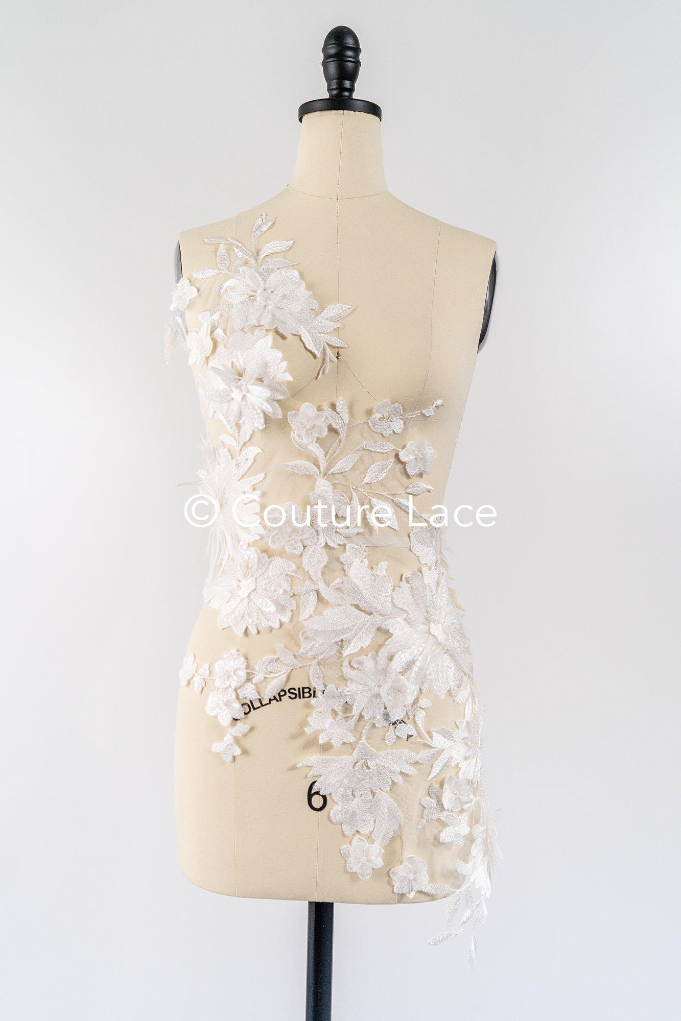 patch lace dress Prom Dress Applique  Beaded Lace Patch with Sequins on White Mesh, DIY  Gown Embellishment, Bodice Lace for Formal Prom Dresses