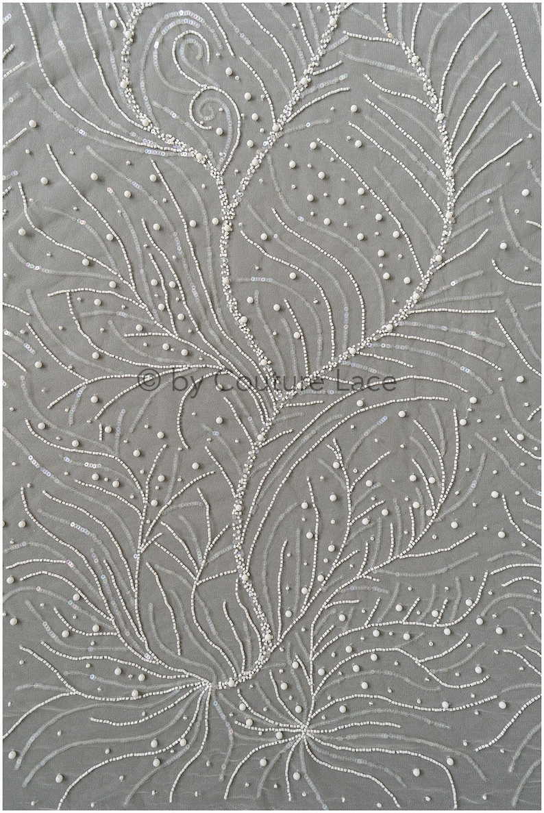 L19-285 Beaded bridal lace fabric Pallas couture weddingdress lace with beads Handbeaded stripe and stars lace fabric for wedding dress