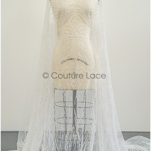L20-352 // Heavy beaded flower shops bridal lace, Pallas couture lace fabric, heavy beaded wedding lace, designer couture lace, Australian lace