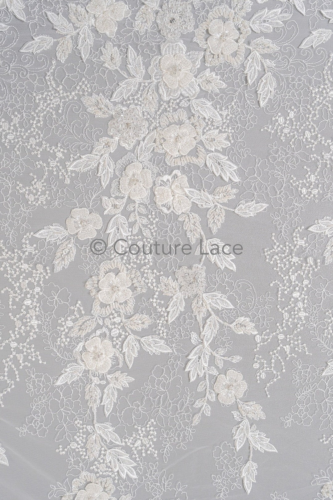 3d Flower Beaded Lace Fabric/ Couture Lace Fabric With Pearls, Beads