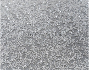 Sparkle beaded lace fabric/ Beaded bridal lace fabric/ wedding dress lace with beads and sequins/ shiny lace