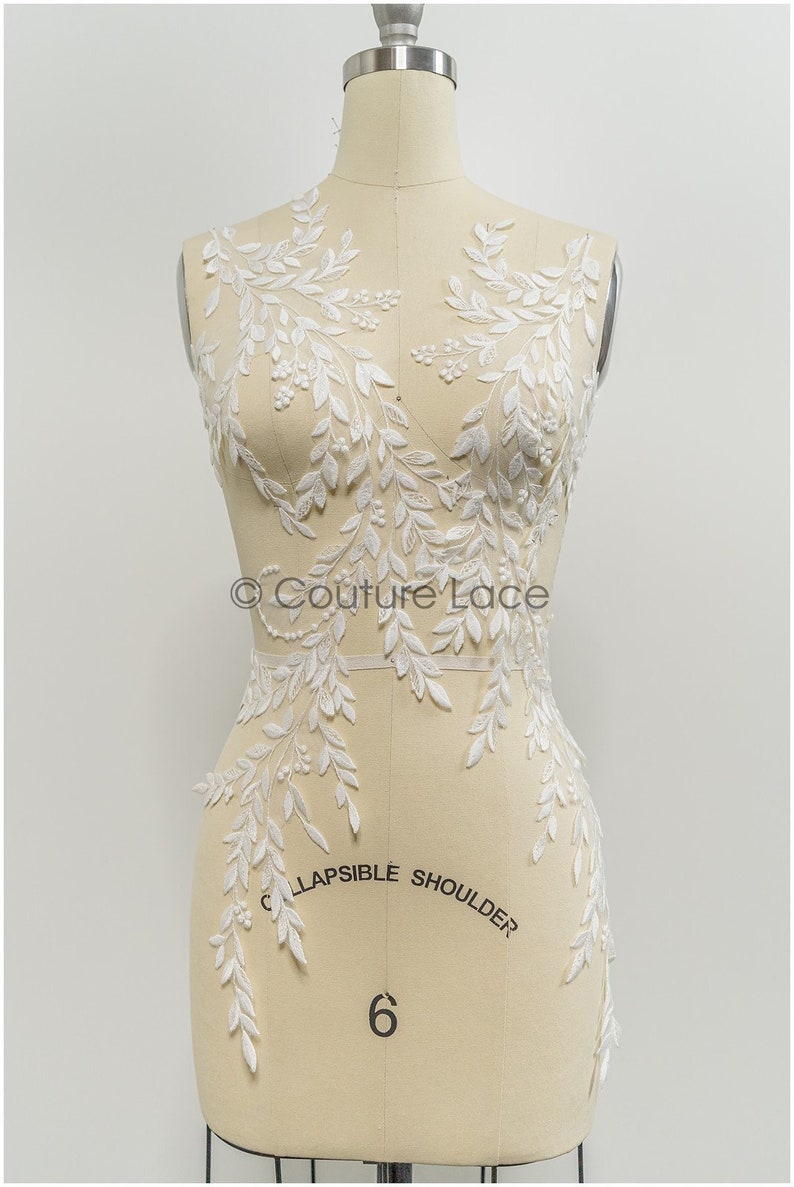 A21-218 // Floral lace appliques for bridal dress, flower lace patches, embroidered lace appliques, corded lace appliques off-white zdjęcie 1
