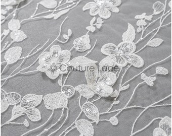 L22-463 // Beautiful beaded 3D flower lace fabric/ bridal couture lace fabric/ 3D embroidery lace/ 3D bridal lace with branches and leafs