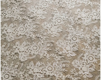 4yds / 3,7 Meter Bridal flower lace fabric with sequins, wedding lace fabric, Floral Lace sequins, Alencon Lace fabric, Veil Lace//L17-004