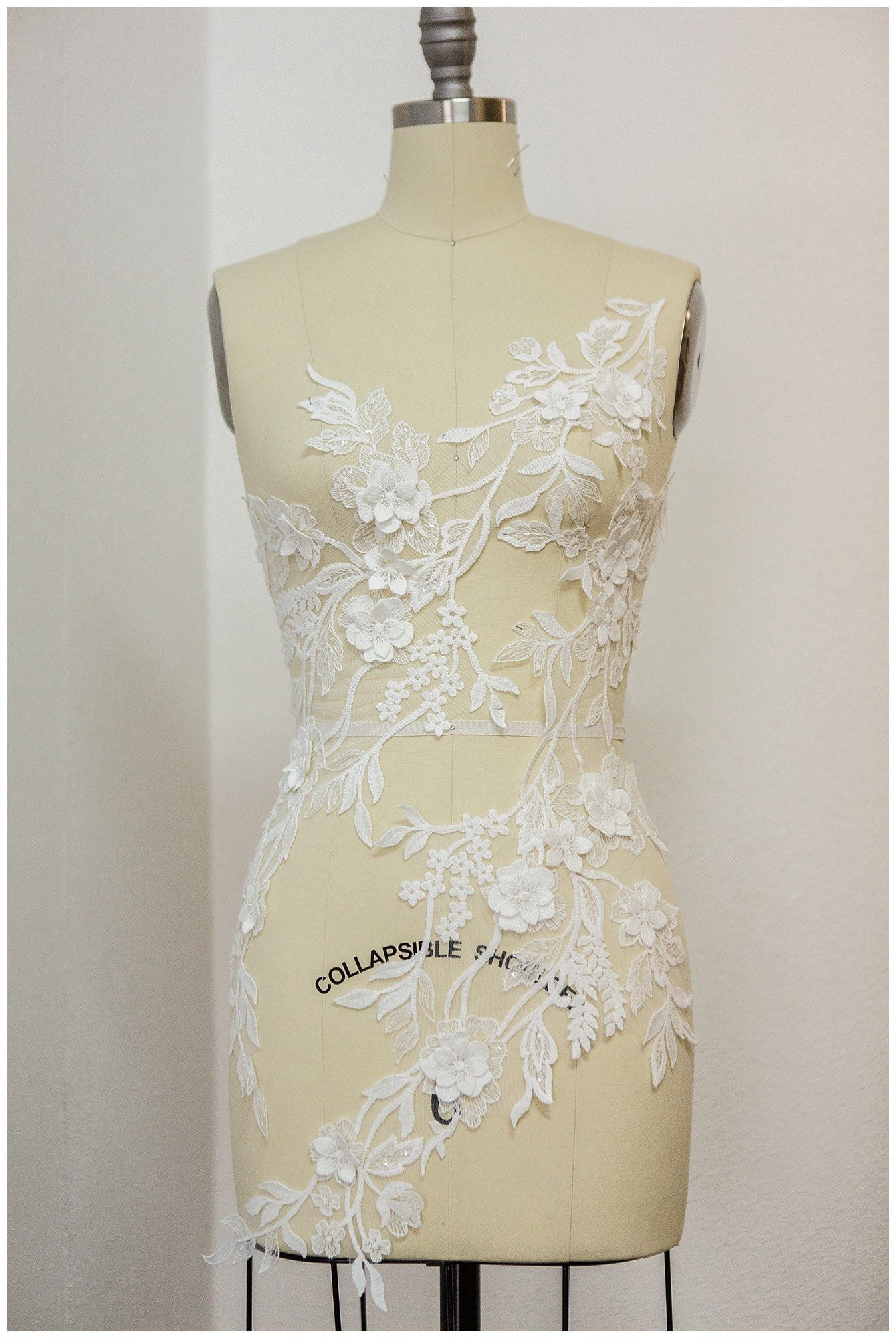 A17-155 // Aplique de encaje de flores 3D para vestido de novia, aplique de encaje de vestido de novia con flores 3D, aplique de encaje nupcial, parche de bordado