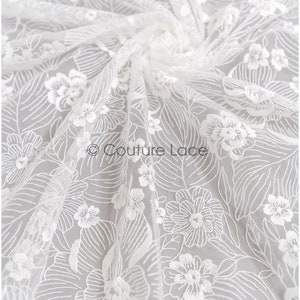 L22-010 // romantic bridal lace fabric with floral pattern/ floral couture lace fabric/ bridal flower embroidered lace