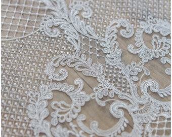 L17-040 // Ornament Net Lace Fabric for Bridal dresses, Wedding dress Lace, High Quality Lace Fabric, Net Embroidery Lace, Alencon Lace