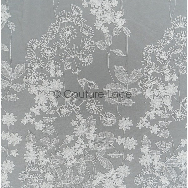 L21-069N / Wild flower lace fabric, cotton embroidered wild flower lace, wedding dress lace, soft wildflower lace fabric, bridal lace fabric