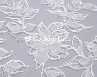 3D Flower lace fabric/ bridal lace fabric/ romantic lace fabric with 3D flowers/ wedding lace fabric// L24-704