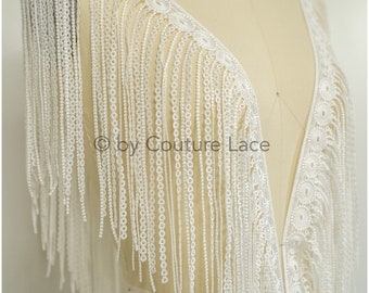 T21-140 // Fringe crochet lace trim with, geometric guipure lace trim with fringes, bridal crochet lace trim, fringe guipure lace trim