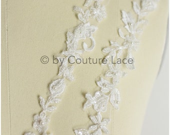 T19-068 //Handbeaded lace trim for wedding dress, embroidered lace trim for veils, soft lace border, lace border for veil, beaded laceborder