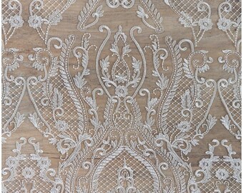 Off-White Embroidered Lace Fabric: Bridal Wedding Dress Design - L17-034