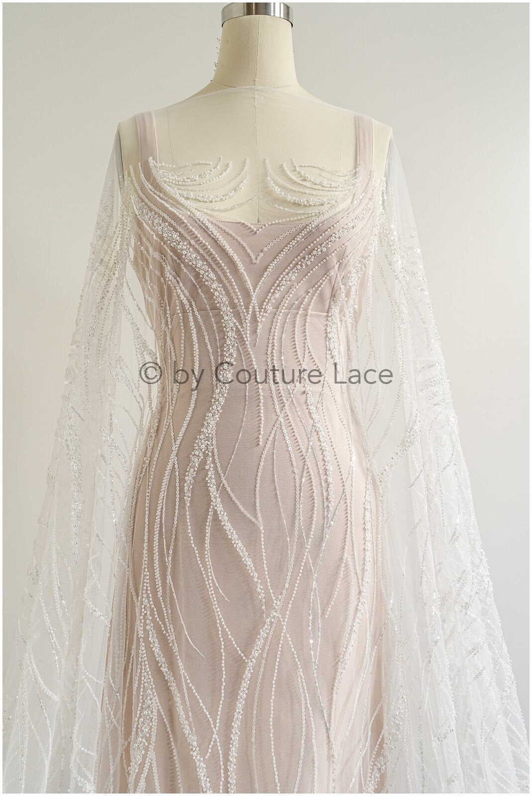 L22-499 // sparkle beaded lace fabric with lines/ couture lace fabric with beads/ pallas couture lace fabric/ leah da gloria lace