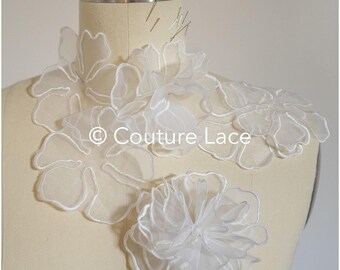 A20-191 // 20pc. Lace Flower patch, Sew on 3D flower, 3D flower lace appliqué, 3d lace flower, wedding dress lace appliqué, bridal lace