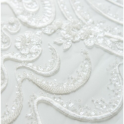L17-110 // Heavy beaded wave flower lace shops fabric, bridal lace fabric, wedding dress lace fabric, floral lace, bridal lace dress, wave lace