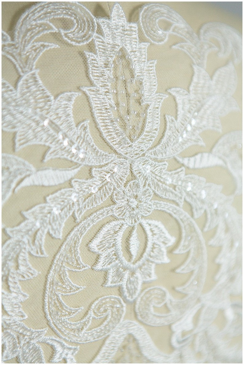 A17-042 // LARGE beaded bridal lace appliqué used for example in Galia Lahav, Wedding dress appliqué, Ornament Lace flower, bridal appliqué image 5