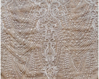 L17-036 // Soft embroidered lace fabric, flower Wedding Lace, Sequin Lace Fabric, bridal lace fabric, Couture Lace, wedding dress lace