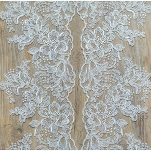 T17-001 // 2x LARGE mirrored Lace Trim PAIR 2 yds totall, Flower Lace Trim, lace Applique, Wedding dress lace, Flower lace apliqué image 5