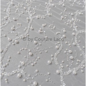 beaded bridal lace fabric/ Pallas lace fabric/ heavy beaded wedding dress lace/ handmade couture lace fabric/  L23-565