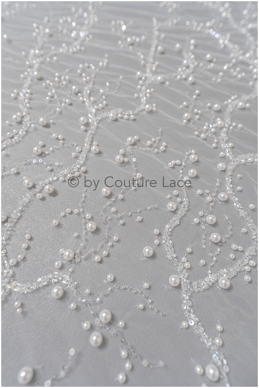 beaded bridal lace fabric/ Pallas lace fabric/ heavy beaded wedding dress lace/ handmade couture lace fabric/  L23-565