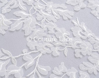 3D Flower lace fabric/ bridal lace material/ off-white bridal lace/ floral wedding lace/ couture lace // L24-680