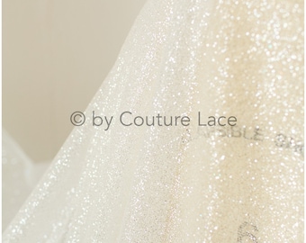 R-013 // Glitter tulle fabric, Glitter mesh, Bridal dress fabric with glitter, shiny bridal lace fabric, Shiny glitter tulle fabric