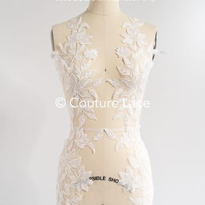 Romantic applique off-white/ bridal patch with flowers, beads & sequins/ wedding dress lace appliqué/ bridal patch applique// A24-379