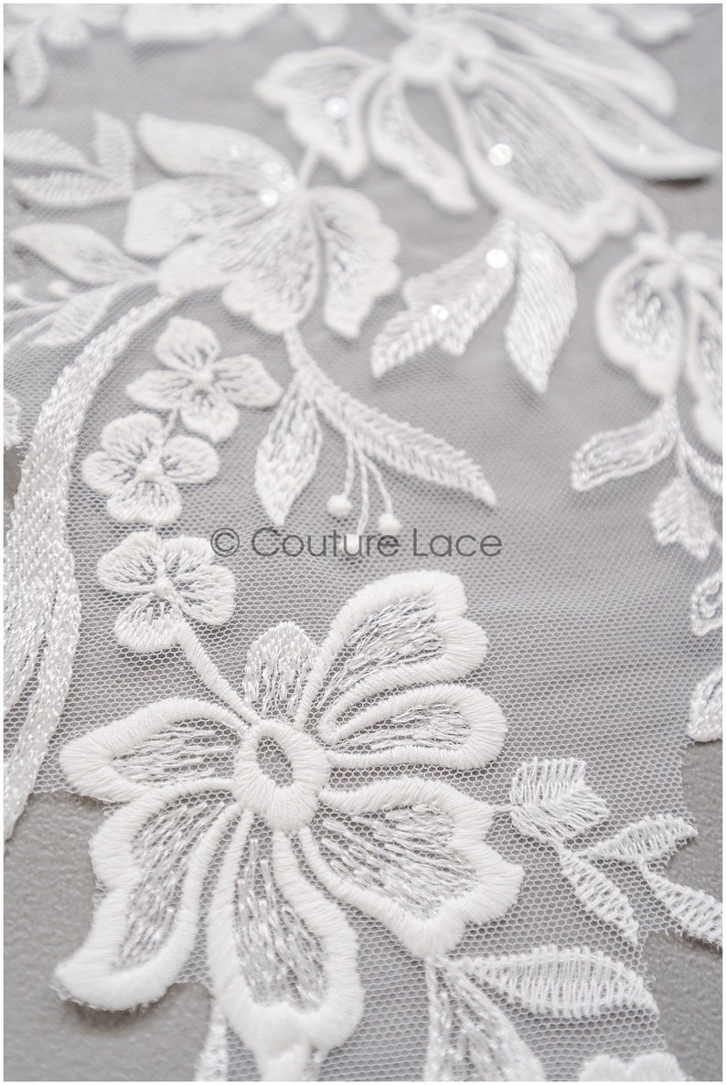 A22-269 // romantic flower lace patch/ cotton flower applique/ wedding dress lace appliqué/ bridal flower applique zdjęcie 9