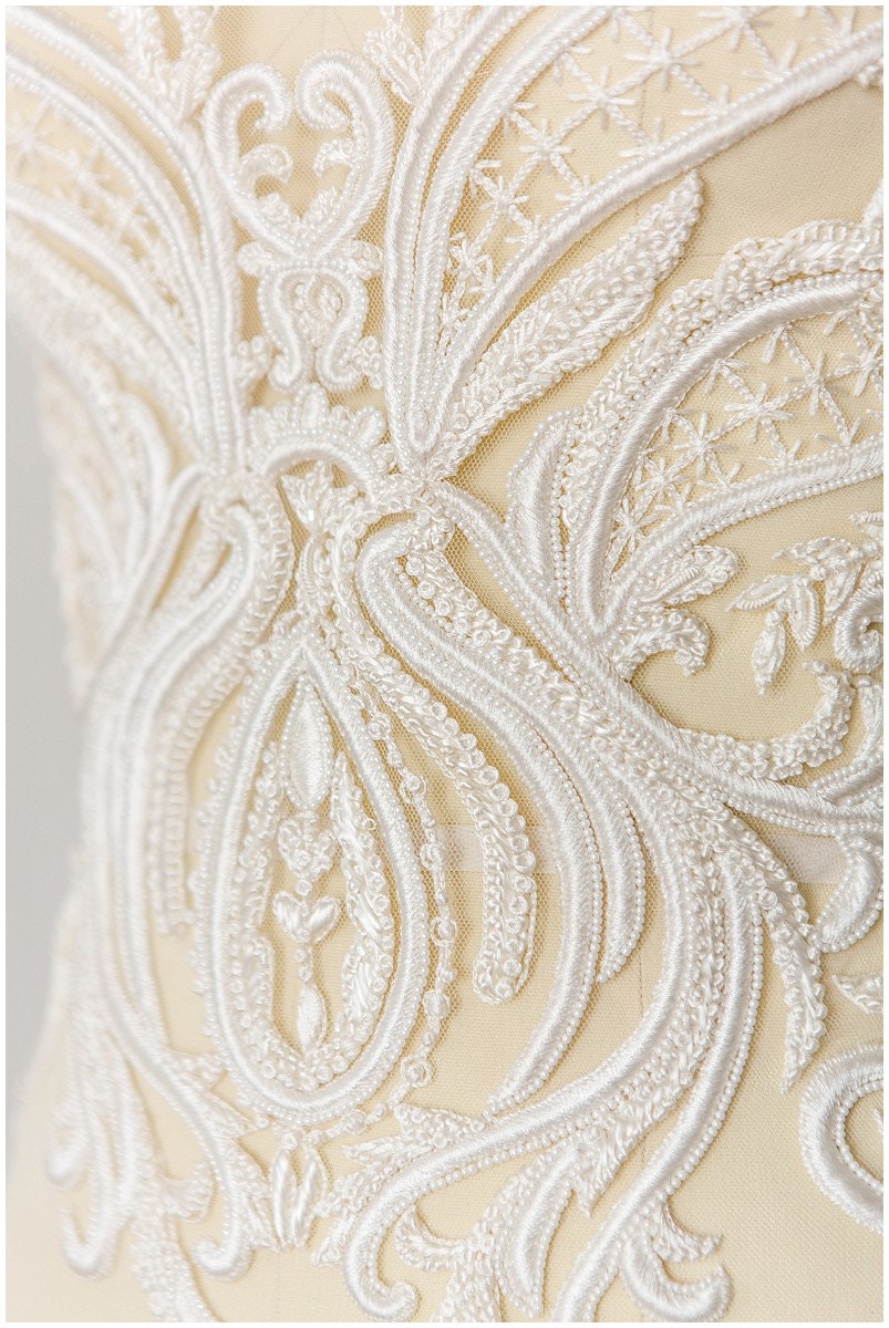 Heavy Hand Beaded Dress Panel Beautiful Hand Beaded Lace Etsy