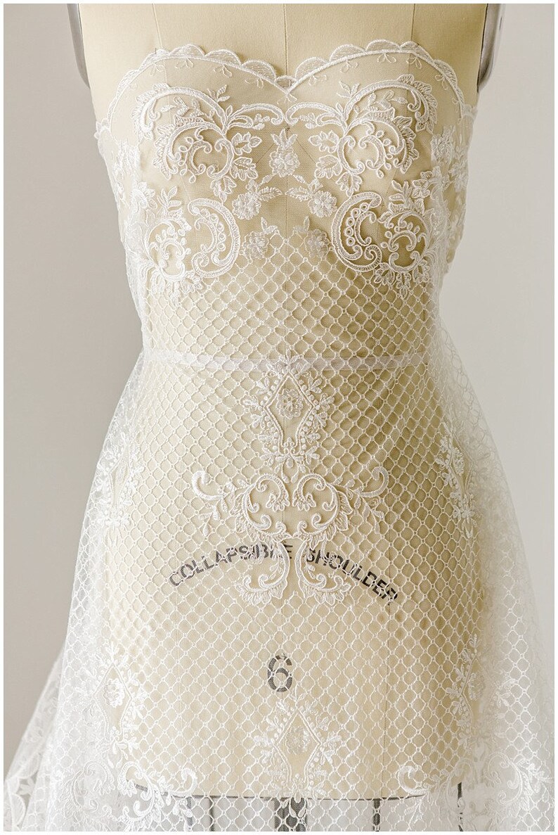 Alencon Lace Ornate Net Lace Fabric for Bridal dresses Net Embroidery Lace High soft Quality Lace Fabric Wedding dress Lace L17-045