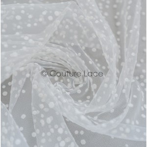 F20-063 // Very soft flock polka dot tulle, flock tulle with dots, snowflake tulle, flock tulle fabric