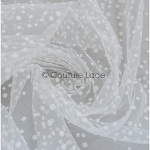 R-177-W // Very soft flock polka dot tulle, flock tulle with dots, snowflake tulle, flock tulle fabric
