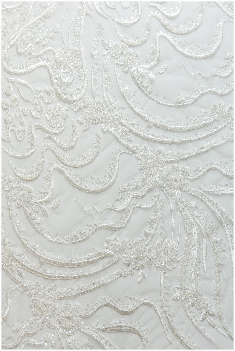 L17-110 // Heavy beaded wave flower lace shops fabric, bridal lace fabric, wedding dress lace fabric, floral lace, bridal lace dress, wave lace