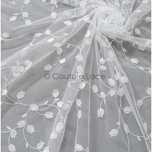 L22-456 // lily of the valley lace fabric with sequins/ couture lace fabric lily of the valley/ delicate floral lace lily of the valley