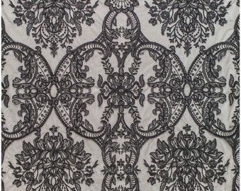 Florale schwarze Brautspitze/ schwarze Brautspitze Material/ schwarze Abendspitze/ florale Spitze/ schwarze Couturespitze // L19-212