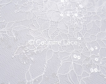 Floral bridal lace/ bridal lace material/ off-white bridal lace/ chantilly floral wedding lace/ couture lace // L24-675