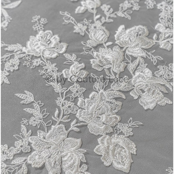 L22-269B / romantischer Braut Spitzenstoff mit Blumenmuster/ floraler Couture Spitzenstoff/ Brautblume bestickte Spitze