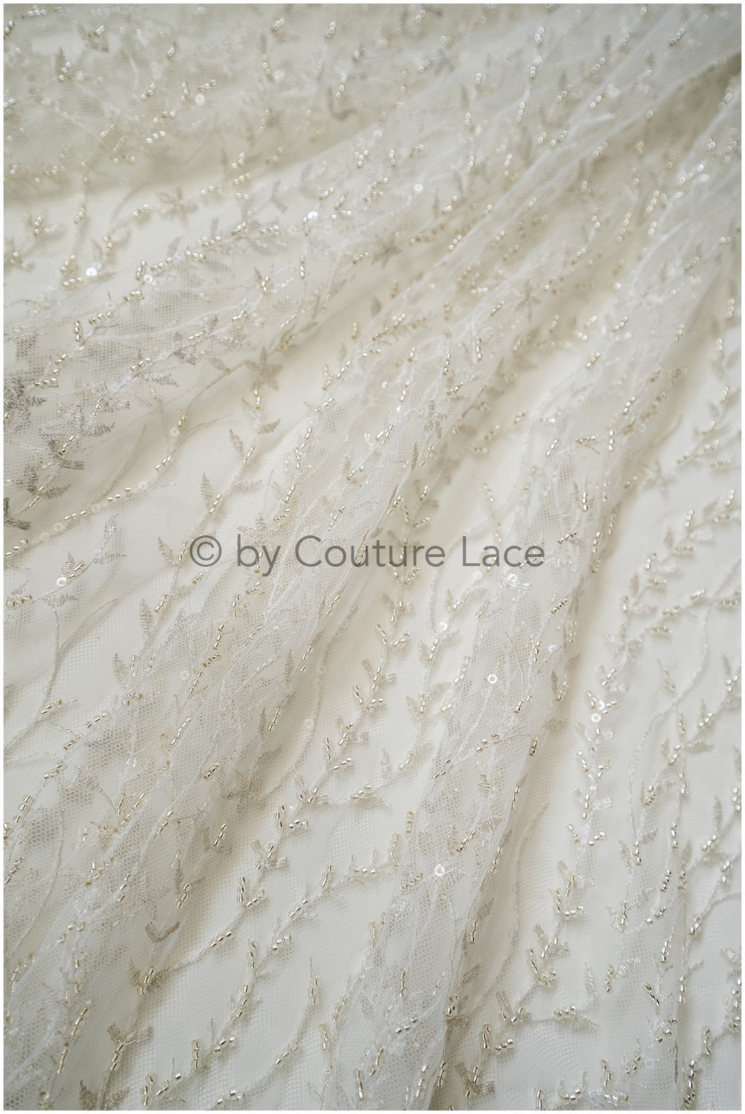 Silver beaded lace fabric Beaded bridal lace fabric wedding Etsy