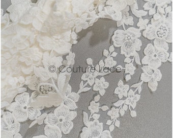 T21-145 //Romantic floral lace trim, Wedding lace trim, Bolero lace, wide embroidered lace trim, elegant bridal lace trim, blossom lace trim