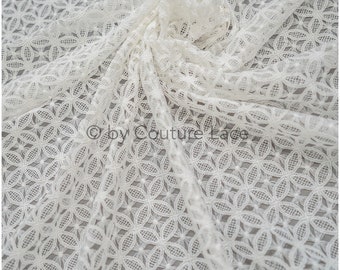 L20-388 // Geometric guipure lace, crochet lace fabric, boho lace fabric, soft french lace, macrame lace fabric, bridal lace fabric