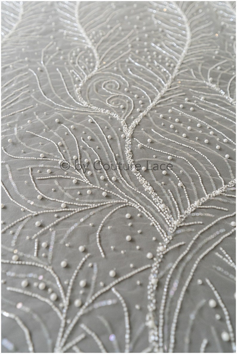 L19-285 Beaded bridal lace fabric Pallas couture weddingdress lace with beads Handbeaded stripe and stars lace fabric for wedding dress