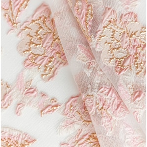Beautiful pink and gold jacquard fabric/ soft organza base fabric/ roses jacquard/ prom dress fabric// R-053 (old: F18-007)