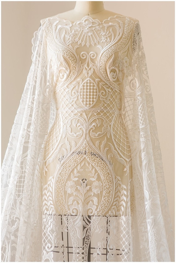 Bridal lace/ boho bridal lace material/ offwhite bridal lace/ oriental wedding lace/ boho lace // L17-141