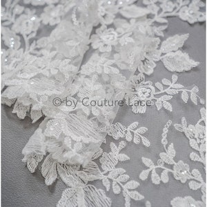 T20-091// Soft lace trim with floral pattern, soft embroidered lace trim for bridal dress and veil