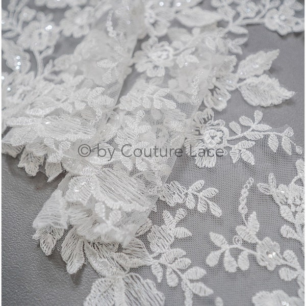T20-091// Garniture en dentelle souple avec motif floral, garniture en dentelle brodée douce pour robe de mariée et voile