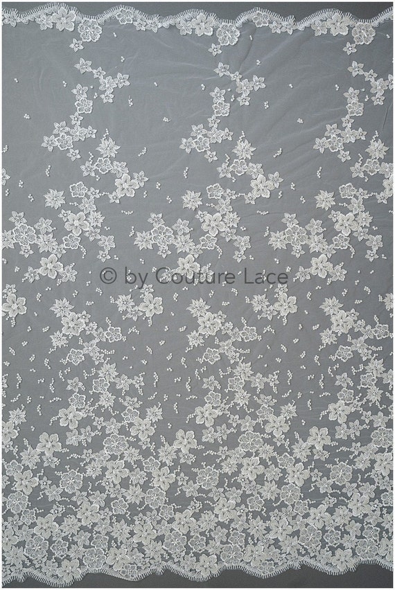 L19-283 // Heavy beaded flower lace fabric, Beaded bridal lacefabric,  wedding dress lace with beads, beaded flower lace fabric, shiny lace