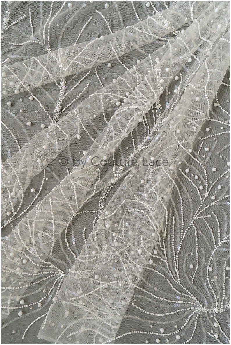 L19-285 Beaded bridal lace fabric Pallas couture weddingdress lace with beads Handbeaded stripe and stars lace fabric for wedding dress