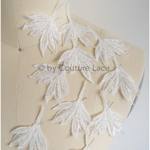 A19-104/3 // 10pc. beaded 3d lace flowers, Sew on 3D flowers, 3D flowers lace appliqué, wedding dress lace appliqué, bridal 3D applique