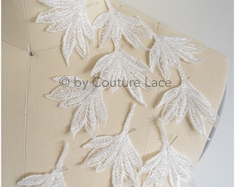 A19-104/3 // 10pc. beaded 3d lace flowers, Sew on 3D flowers, 3D flowers lace appliqué, wedding dress lace appliqué, bridal 3D applique